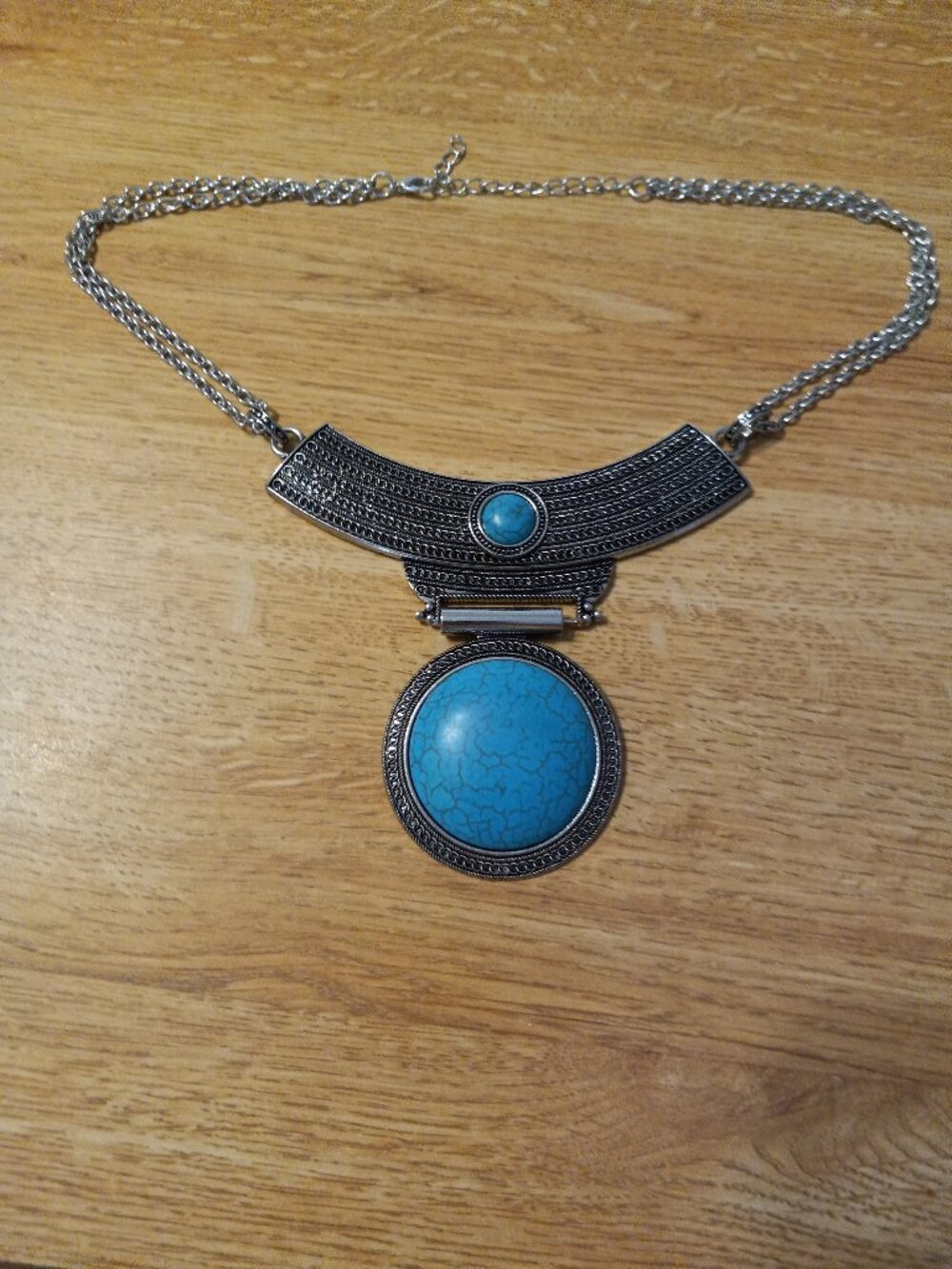 VINTAGE SOUTHEWESTERN SILVER TONE w FAUX TURQUOISE STATEMENT NECKLACE